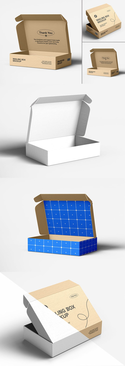 牛皮纸邮件（飞机盒）盒品牌模型套件样机 (PSD)