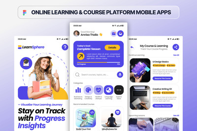 在线学习和课程平台移动应用APP UI kit (FIG,PNG)