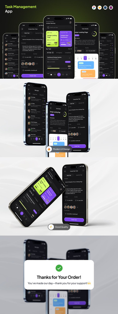 任务管理应用APP UI kit (FIG,SKETCH,XD,PSD)