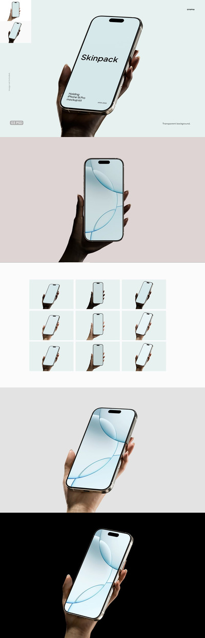 iPhone 16 Pro手机模型持有样机 (PSD)