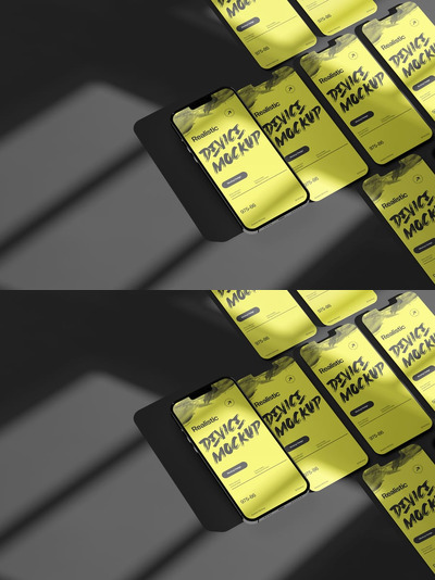 带有阴影覆盖的透视手机模型样机 (PSD)