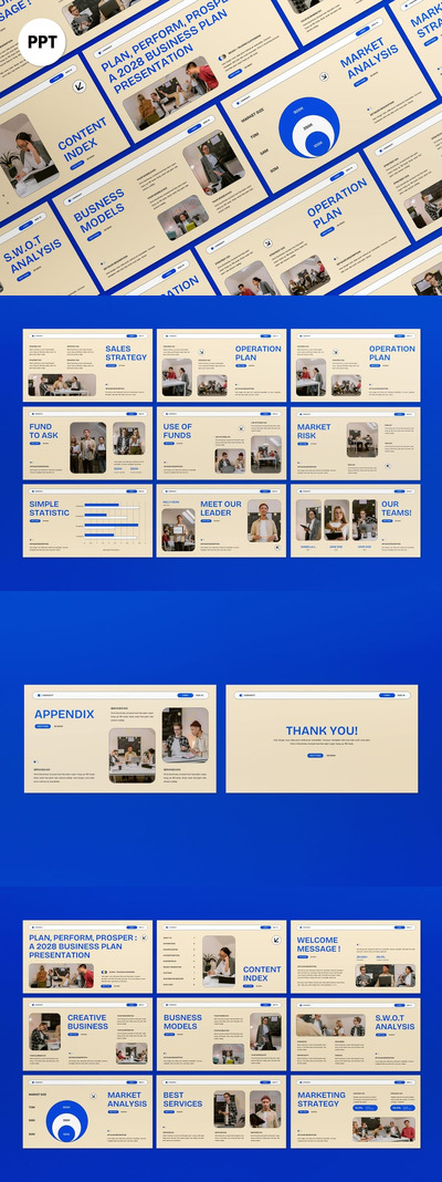 奶油蓝色现代商业计划PPT模板 (PPT,PPTX)