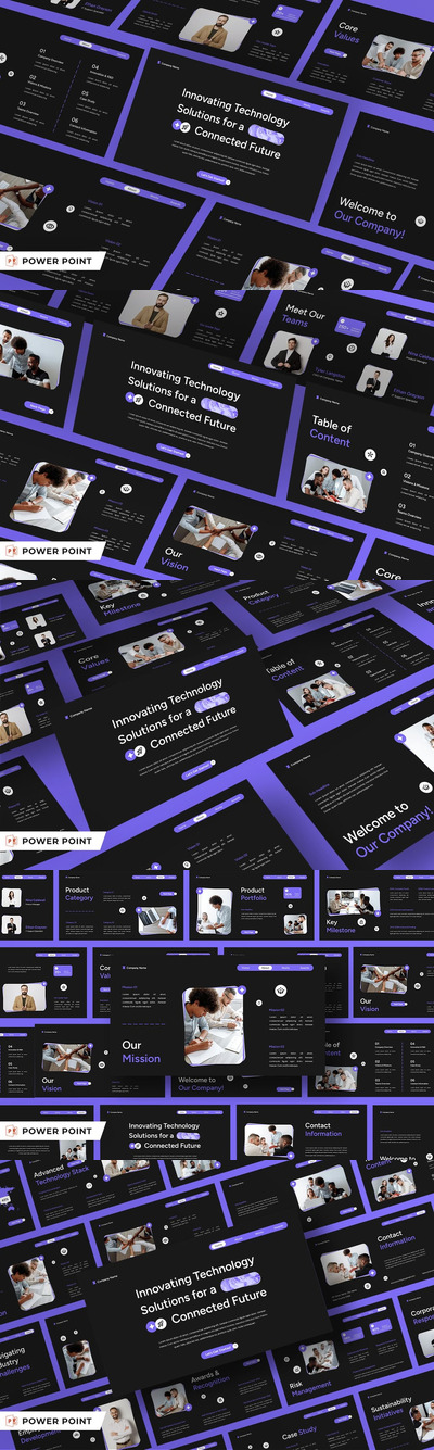 黑色紫色现代技术公司资料PPT模板 (PPT,PPTX)