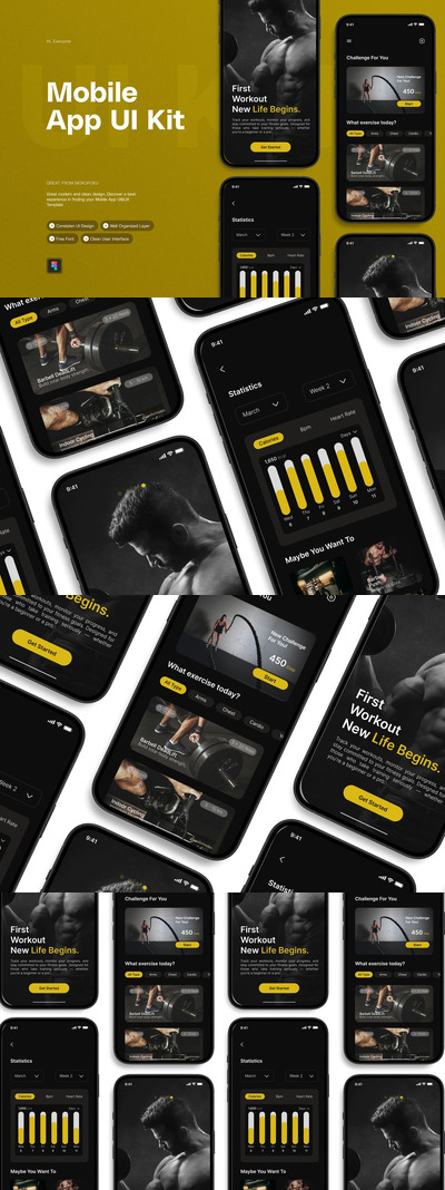 健身移动应用APP UI KIT (FIG)