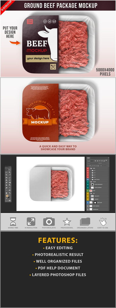 牛肉生鲜软件包模型样机 (PSD)