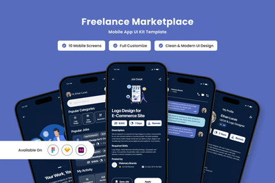 求职者 - 自由市场应用APP UI KIT ( FIG, SKETCH, XD)