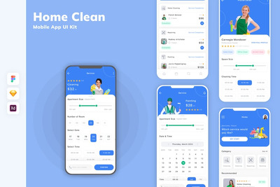 家庭清洁移动应用APP UI KIT (SKETCH,FIG,XD)