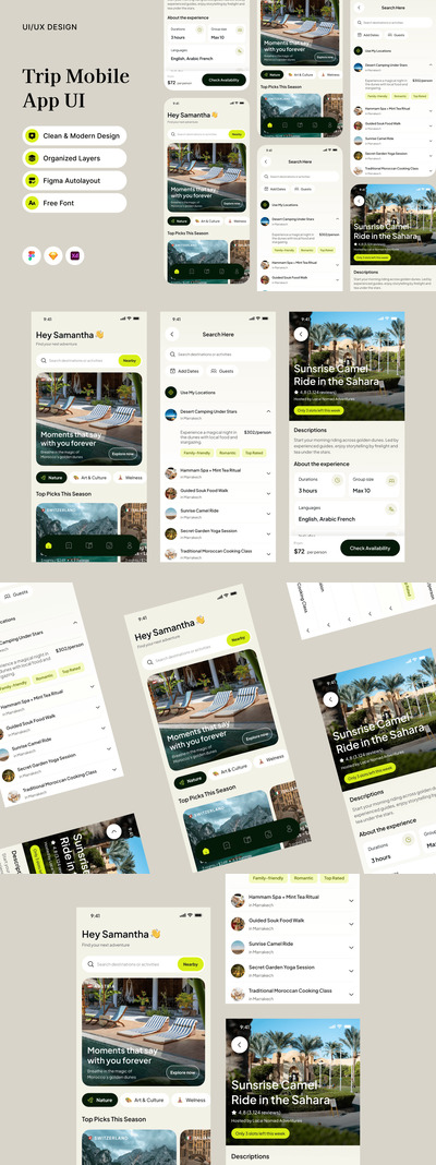 旅行移动应用APP UI KIT (FIG,SKETCH,XD)