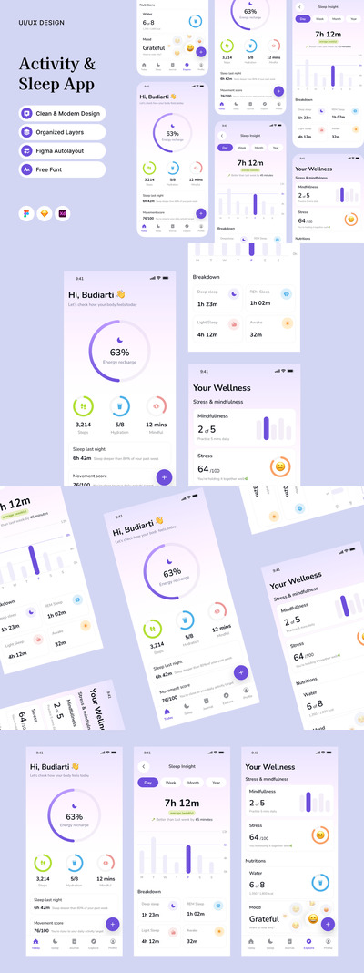 运动与睡眠跟踪应用APP UI KIT (FIG,SKETCH,XD)