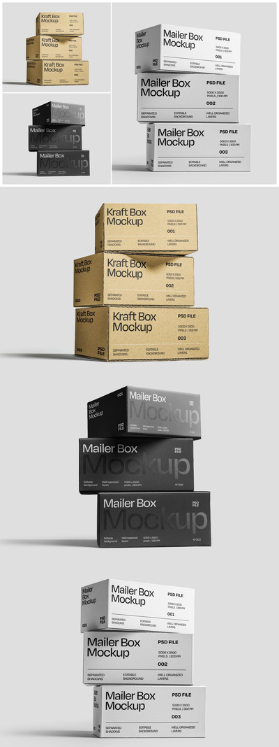 纸板邮件盒包装模型集样机 (PSD)