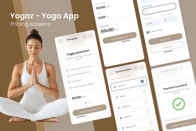 瑜伽应用定价，结帐UI屏幕APP UI KIT (FIG)