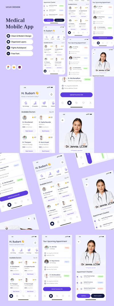 医疗移动应用APP UI KIT (FIG,SKETCH,XD)
