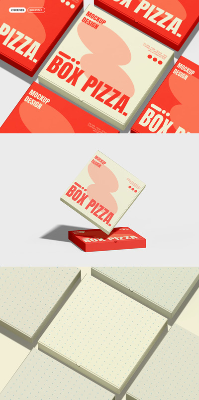 披萨外卖包装盒子模型样机 (PSD)