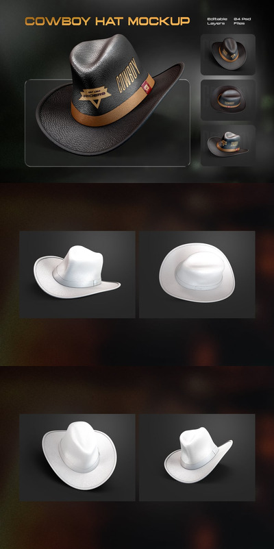 牛仔帽子模型套装样机 (PSD)