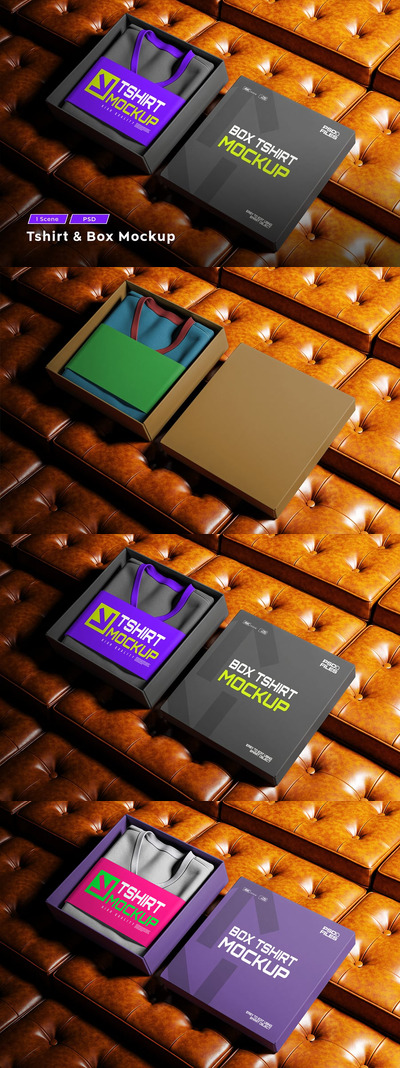 盒子和T恤模型样机 (PSD)