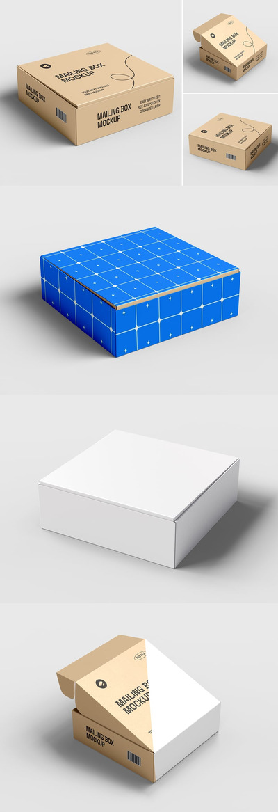 牛皮纸邮件盒飞机盒品牌模型套件样机 (PSD)