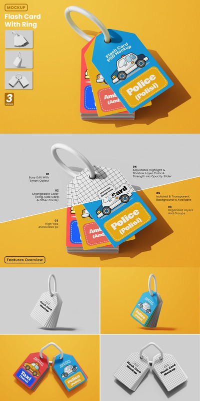 适合孩子的主题插图卡片设计样机 (PSD)