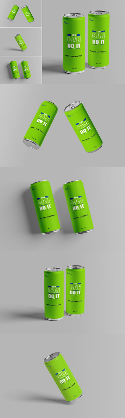 瘦版易拉罐设计模型样机 (PSD,PDF)