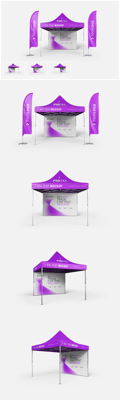 模块化展位模型套装，博览会架展台样机 (PSD)