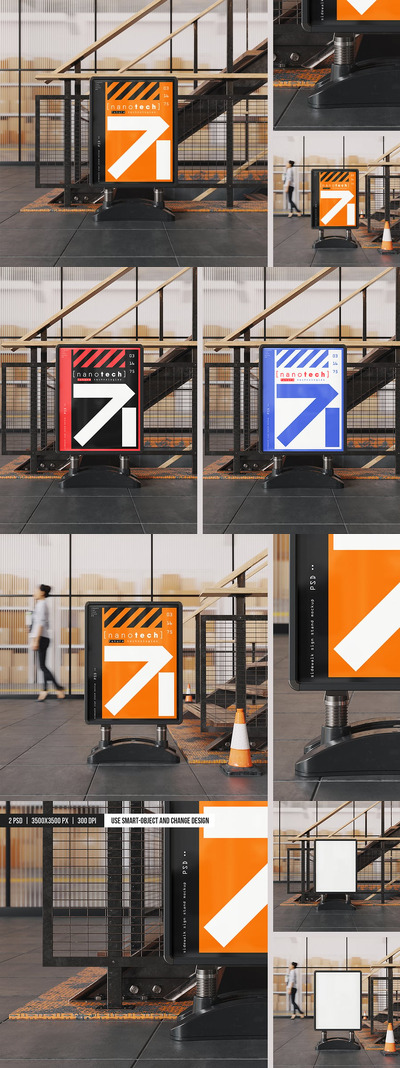 人行道标志广告模型样机 (PSD)