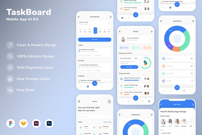 任务板移动应用APP UI KIT (SKETCH,FIG,XD,PSD)