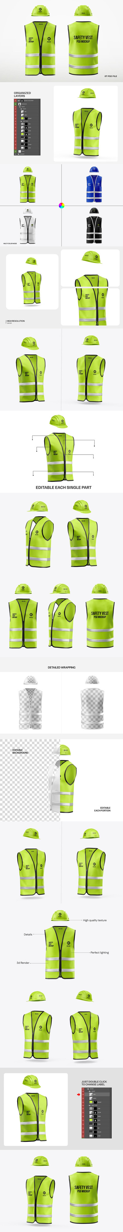 带安全背心模型的施工头盔样机 (PSD)