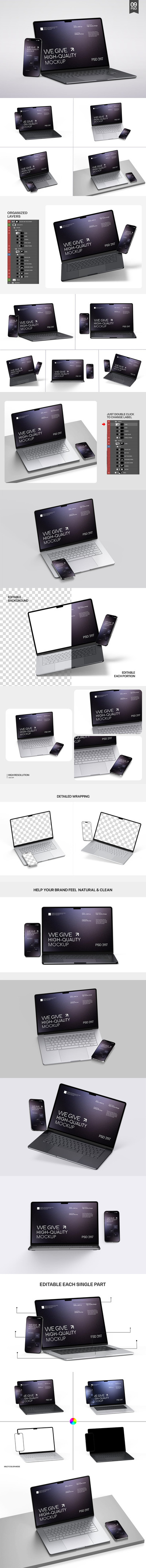 笔记本电脑和智能手机模型样机 (PSD)