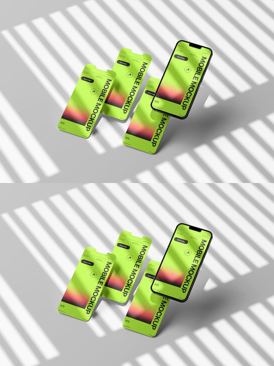 多屏幕智能手机模拟模板样机 (PSD)