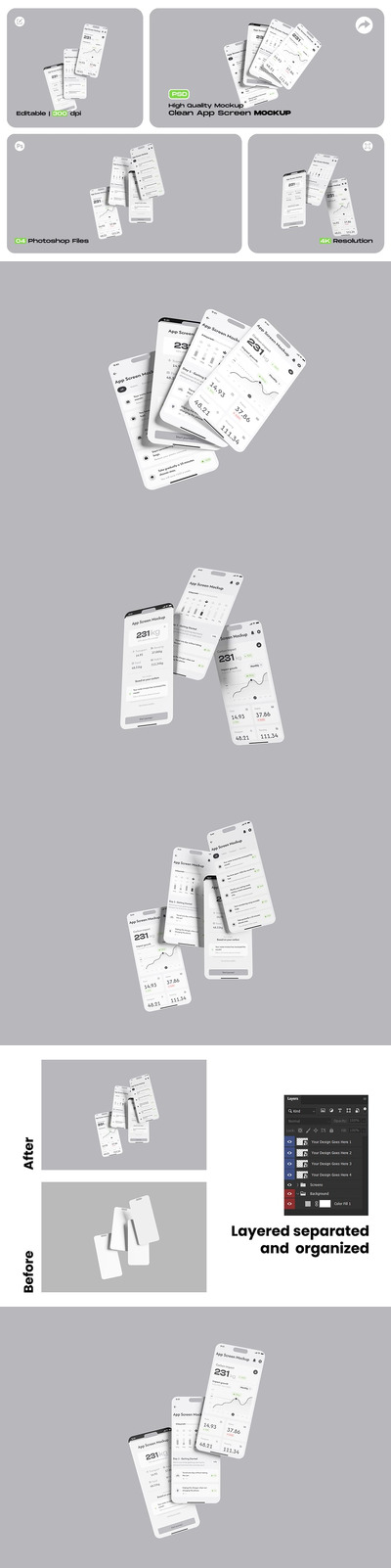 带有干净背景的应用屏幕模型样机 (PSD)