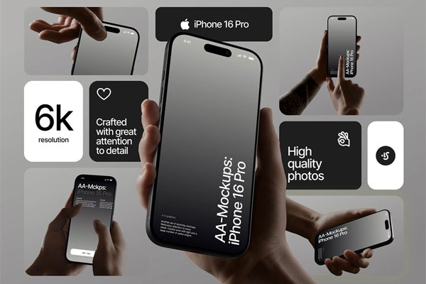 手持 iPhone 16 Pro 手机样机展示大合集（PSD,Sketch,Fig）