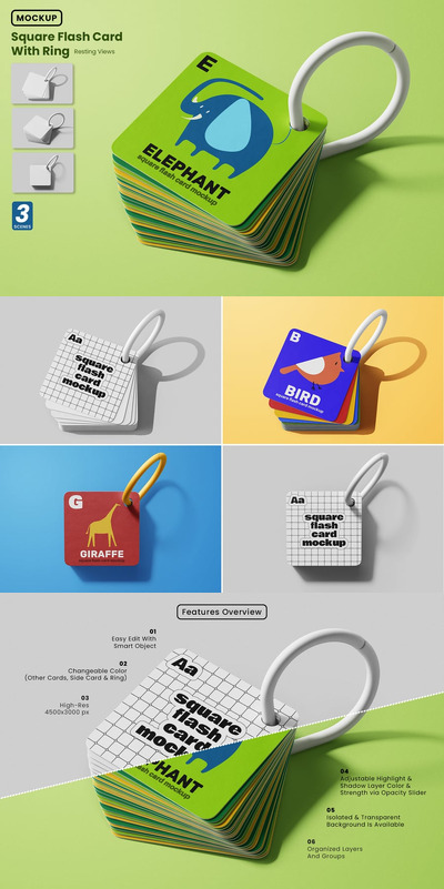 带有戒指模型的方形记忆卡片样机 (PSD)