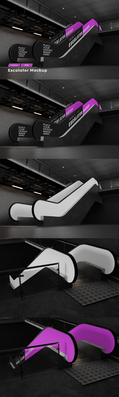 双向自动扶梯广告模型样机 (PSD)