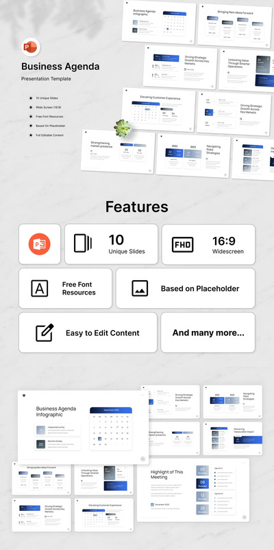 商业议程演示文稿PPT模板 (PPTX,PPT)