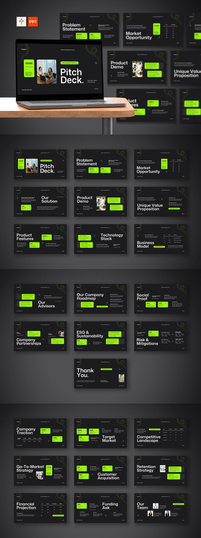 黑色绿色白色现代项目启动PPT模板 (PPTX,PPT)