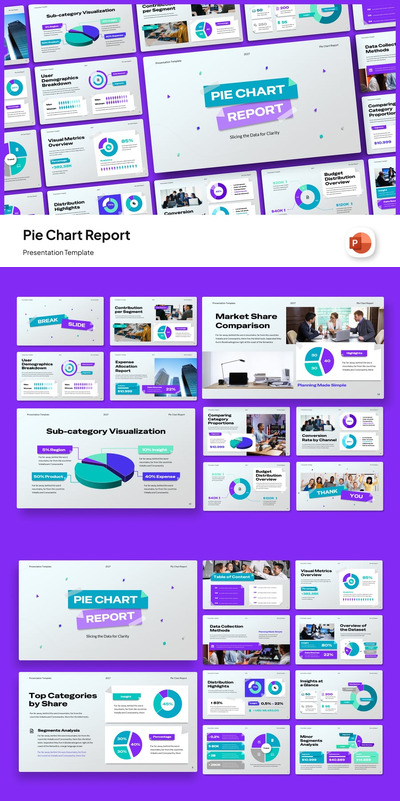 饼图报告PPT模板 (PPTX)