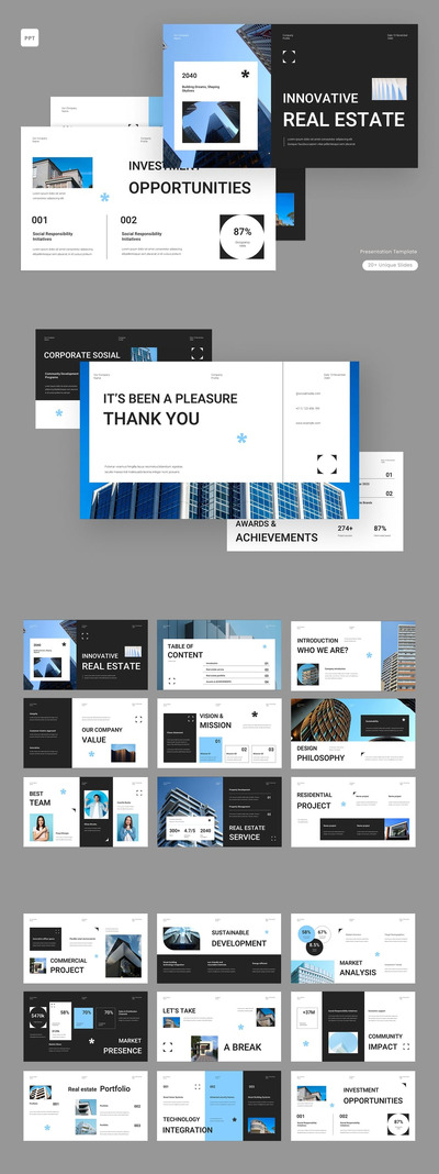 黑色极简主义房地产公司资料PPT模板 (PPT,PPTX)