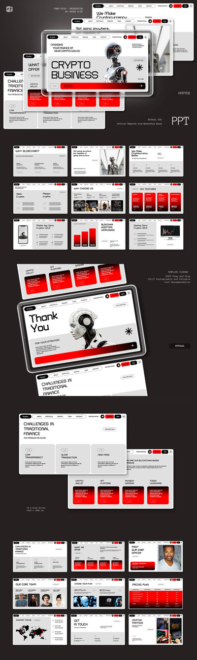 白色红加密业务演示文稿PPT模板 (PPTX,PPT)