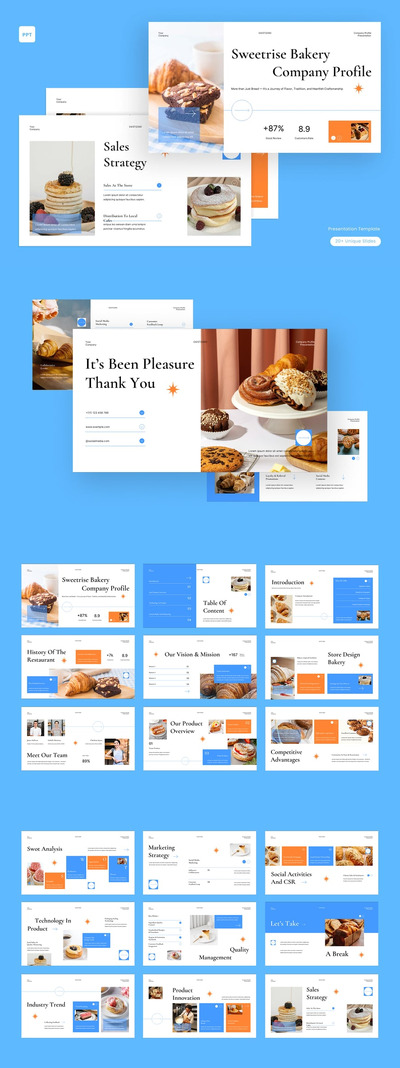 白色蓝色现代面包店公司资料PPT模板 (PPT,PPTX)