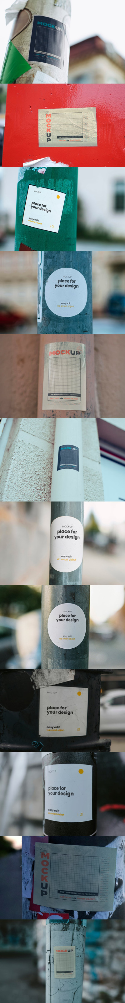 贴在街头杆上的广告模型 样机 (PSD)