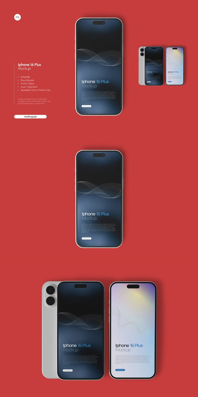 iPhone 16手机模型样机 (PSD)