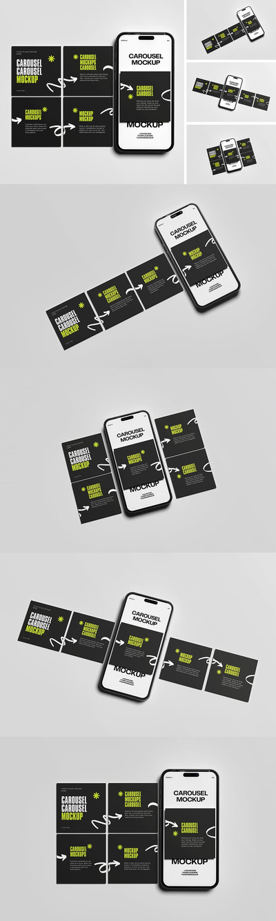 手机轮播模型样机 (PSD,PDF)