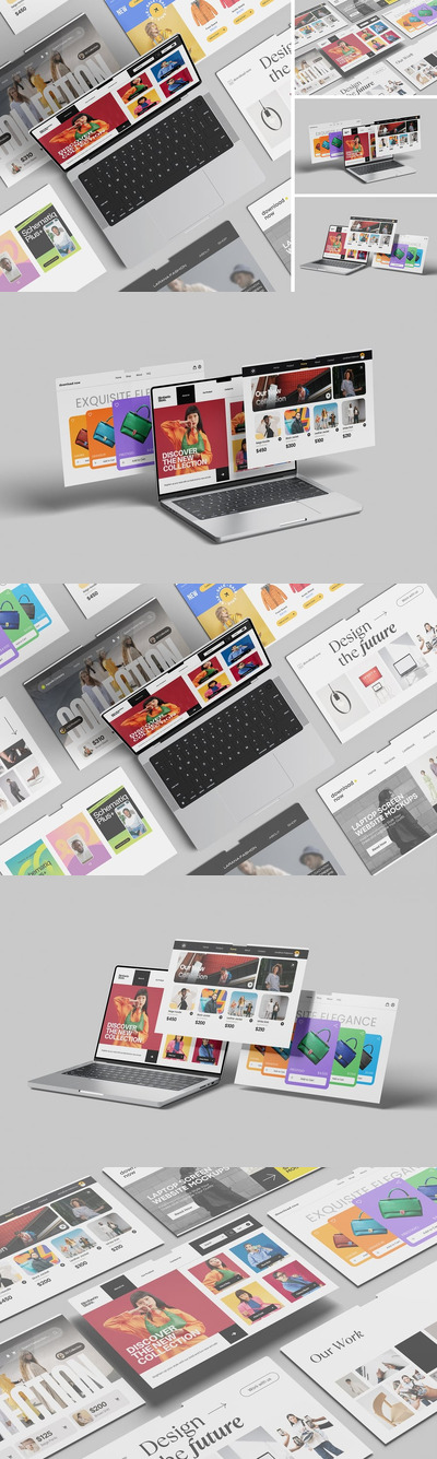 笔记本电脑屏幕网站模型样机 (PDF,PSD)