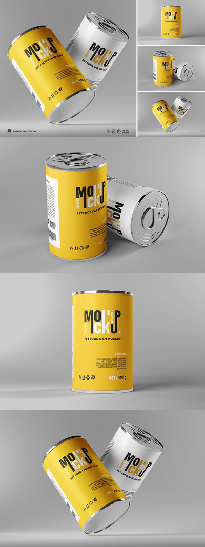 宠物食品可以模型套装样机 (PSD)