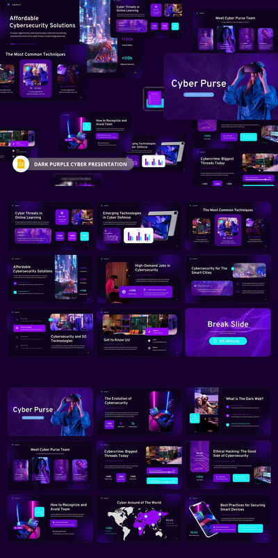黑色紫色网络安全PPT模板 (PPTX)