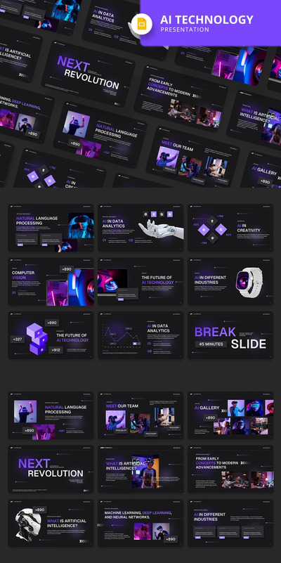 AI技术PPT模板 (PPTX)