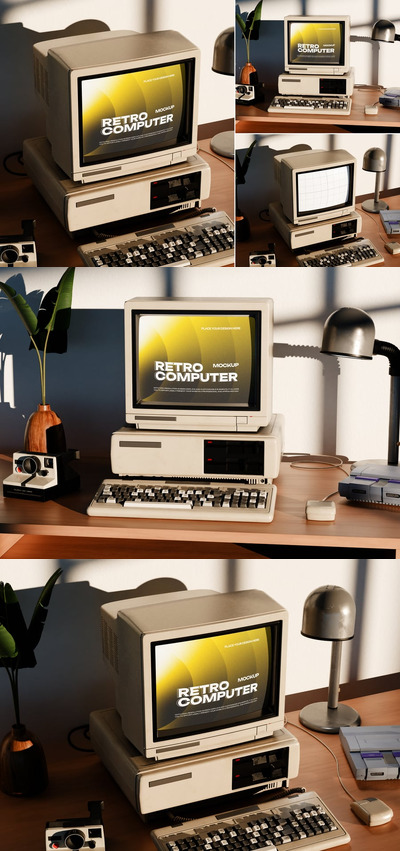 复古电视计算机模型样机 (PSD)