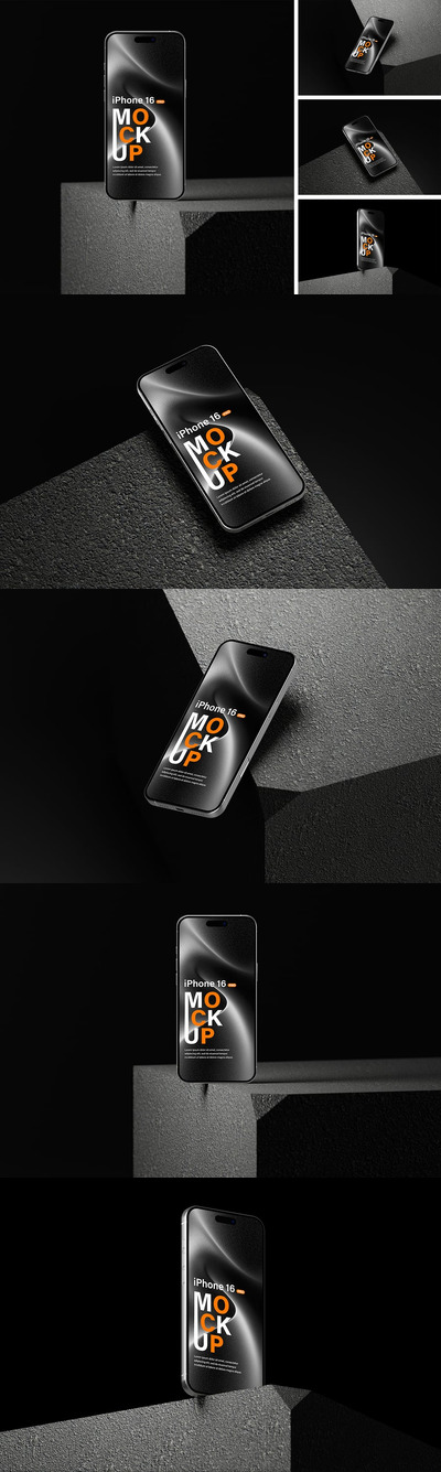 iPhone 16 Pro手机模型样机 (PSD,PDF)