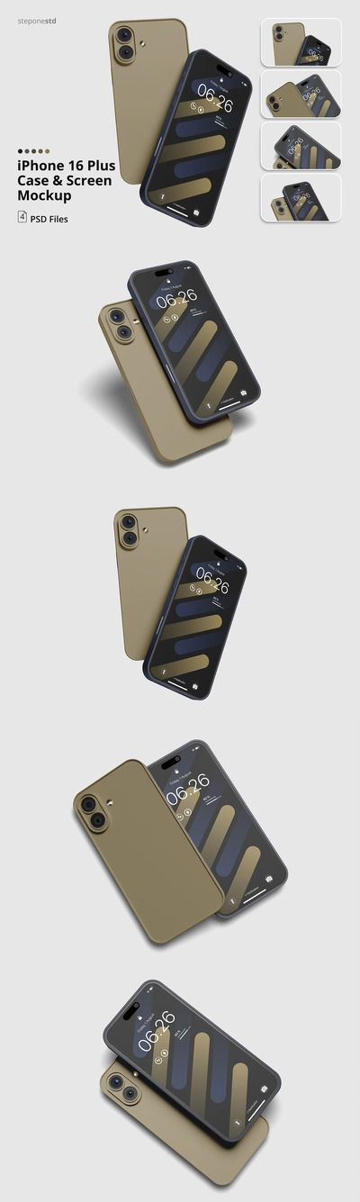 iPhone 16加上屏幕模型样机 (PSD)