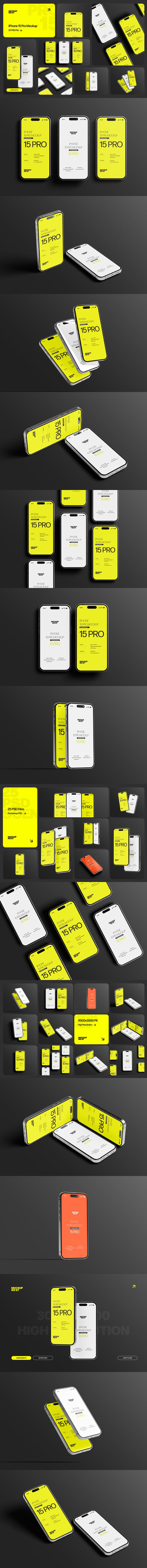 iPhone 15 Pro手机模型集样机 (PSD)