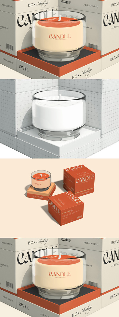 蜡烛和包装盒样机 (PSD)